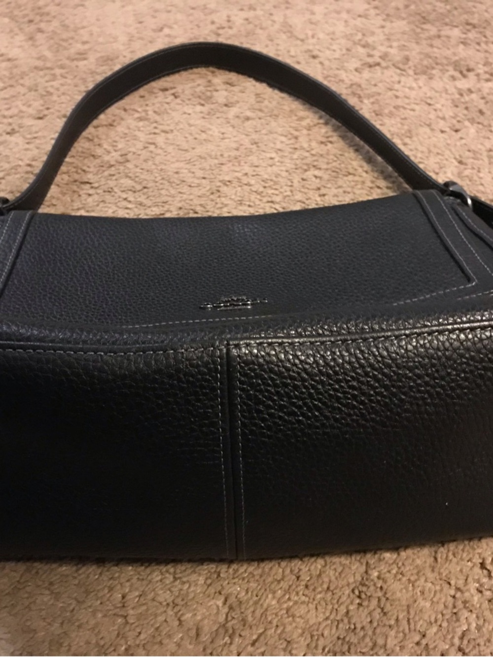 Coach Shoulder Bag Black Pebble Leather 29.5cm 11.6in Push Lock - Picture 6 of 8
